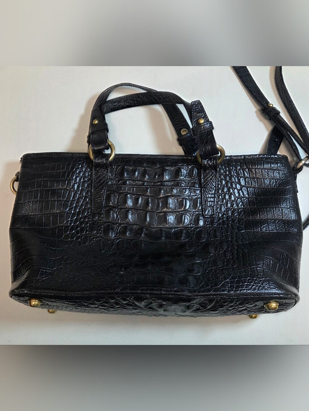 Brahmin Black Croc Embossed Leather Satchel Crossbody Bag Mini Arno - Picture 10 of 16